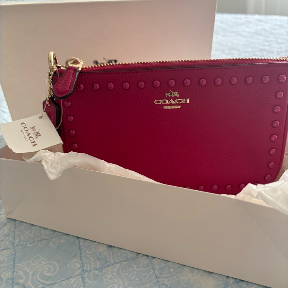 Stunning Pink studded gold hardware bag/ wristlet